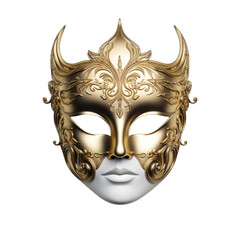 Wall Mural - Vivid depiction of a golden opera mask with a single striking eye, isolated on a pristine white  background 