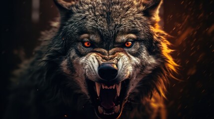 Wall Mural - close up photo angry wolf background