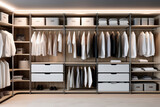 Fototapeta Londyn - Minimalist Luxury: A Clean and Stylish Wooden Wardrobe Closet
