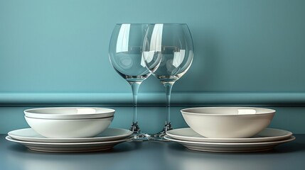 Wall Mural - a set of three wine glasses sitting on top of a table next to a bowl and a glass of wine.