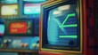Retro Gaming Vibes. Close-Up of Eighties Inspired Console Arcade Video Game on a Vintage TV Screen. Player Anticipates New Level as Green Progress Bar Moves.