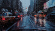 Pluie urbaine : Scène de rue animée sous une pluie battante

