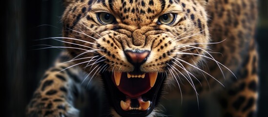 Poster - close up photo angry leopard background