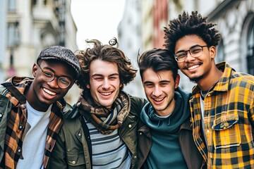 Wall Mural - group of friendly guys standing together isolated on white background.