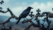 A crow sitting on a tree branch and solving complex puzzles