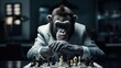 A monkey trying his hand at being a chess grandmaster