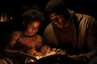 African American father reading bedtime story to baby, parent sharing love through storytelling