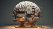 Maison d'habitation et intelligence artificielle, un cerveau artificiel au sommet d'une maison.