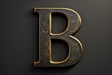 Wall Mural - Alphabet letter B with 3D rendering and metallic gold texture, elegant uppercase font design for luxury and jewelry concepts, works well on dark backgrounds