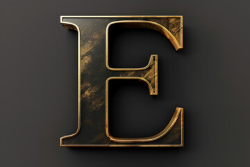 Wall Mural - Alphabet letter E with 3D rendering and metallic gold texture, elegant uppercase font design for luxury and jewelry concepts, works well on dark backgrounds