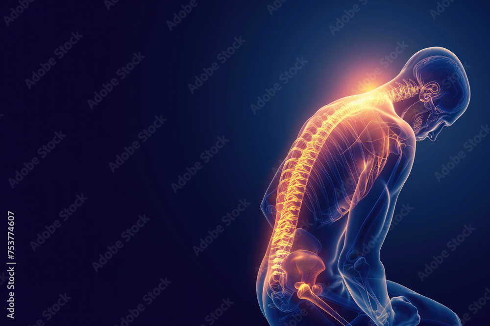 An X-ray-like digital visualization of a human figure with a glowing ...