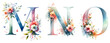 Spring Floral Alphabet M N O. Watercolor Spring Floral Letters Decor. 