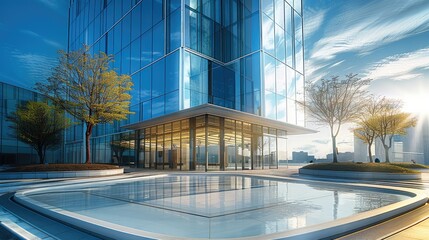 Aufkleber - International art office, modern glass and metal building. Generative AI.