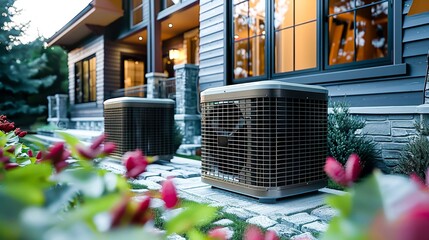 Aufkleber - Heat pump outside a home, front view. Generative AI.