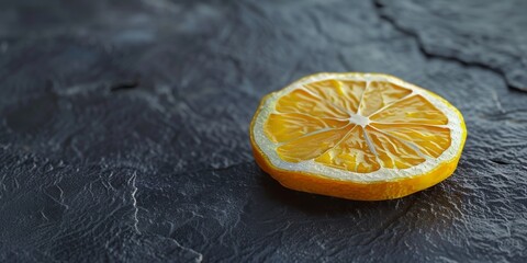 Wall Mural - A small orange slice sits on a black surface