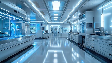 High-tech laboratory, large laboratory space. Generative AI.