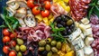 © Food Cart - A platter of antipasto featuring cured meats, cheeses, olives, and roasted vegetables