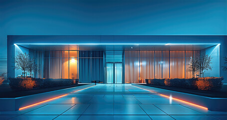 Poster - Clean modern minimal building at night. Generative AI.