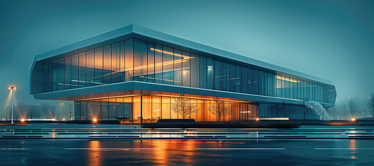 Poster - Clean modern minimal building at night. Generative AI.