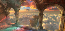 A Floating Castle's Window, Showing A View Of The Cloud Bridges