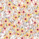 Fototapeta Tulipany - background pattern seamless card with yellow flowers, watercolor on paper,