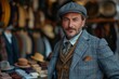 © svastix - A well-dressed man wearing a flat cap stands confidently in a vintage hat shop, showcasing classic style