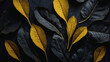 Textured flat lay of abstract mustard leaves. Dark nature concept, tropical leaf.