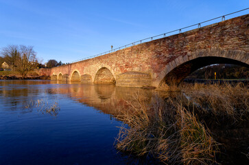 Canvas Print - Alte Saalebrücke über die Fränkische Saale in Euerdorf, Landkreis Bad Kissingen, Unterfranken, Bayern, Franken, Deutschland