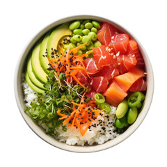 Wall Mural - Poke Bowl with Salmon Isolated on a Transparent Background