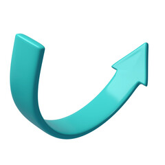 Turquoise 3d half circle arrow up direction. Sign or icon for web button and interface and navigation design illustration