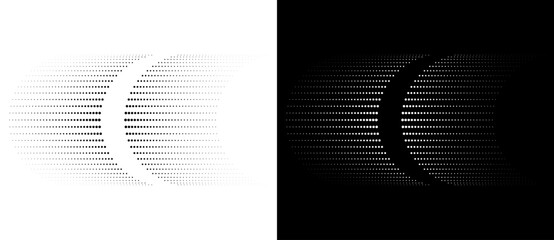 Leinwandbilder - Modern abstract background with halftone dots in lines. Design element or icon. Black shape on a white background and the same white shape on the black side.