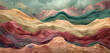 A digital watercolor depiction of a desert landscape with swirling burgundy sands beneath a muted emerald dusk sky