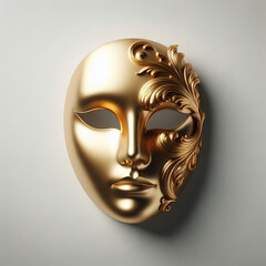 Wall Mural -  Vivid depiction of a golden opera mask with a single striking eye, isolated on a pristine white background