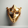  Vivid depiction of a golden opera mask with a single striking eye, isolated on a pristine white background