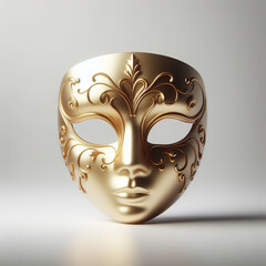 Wall Mural -  Vivid depiction of a golden opera mask with a single striking eye, isolated on a pristine white background