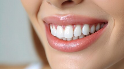 Sticker - Teeth, dental, and oral hygiene with a model woman in studio on a gray background for teeth whitening.