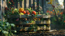 A Rustic Wooden Crate Overflowing With Freshly Picked Vegetables