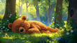 A sleepy bear lounging in a shady grove of trees
