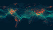 Image of a digital world map with flowing data streams