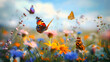 Butterflies fluttering among a profusion of blooming wildflowers