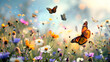 Butterflies fluttering among a profusion of blooming wildflowers