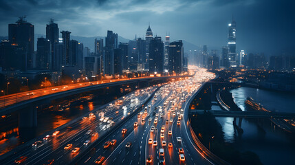 Canvas Print - Cars on the highway in a traffic jam