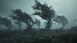 Trees sway violently under the force of powerful gusts