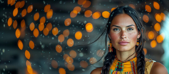 Wall Mural - Portrait of a young native American woman. (AI generated)