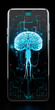Modern mobile phone with cybernetic brain on the screen