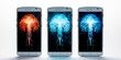 Three smartphones with modernist brain on white background