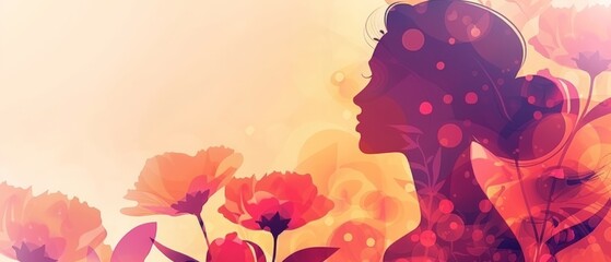 Wall Mural - abstract background floral girl on yellow background with free space 