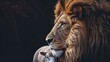  Lion and Lamb Portrayal Against Dark Background, Generative AI