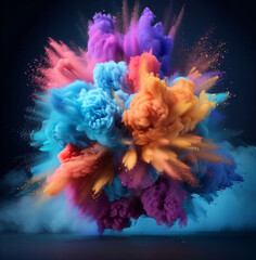 Wall Mural - abstract colorful paint explosion on a black background, in the style of pastel-colored scenes, bold