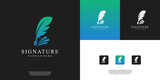 Fototapeta  - Creative book story logo design. quill signature logo design and feather ink logo design template.